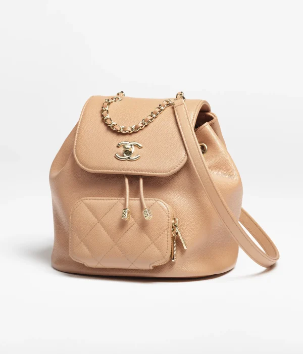 CHANEL backpack Particle embossed shiny calf leather with golden metal camel - Image 4