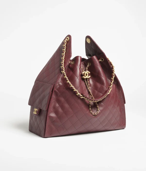 CHANEL 25 Large Handbag   Particle embossed calf leather and gold metal wine red - Image 2
