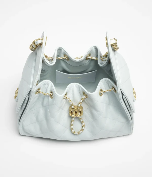CHANEL 25 Small Handbag   Particle embossed calf leather and gold metal light blue - Image 2