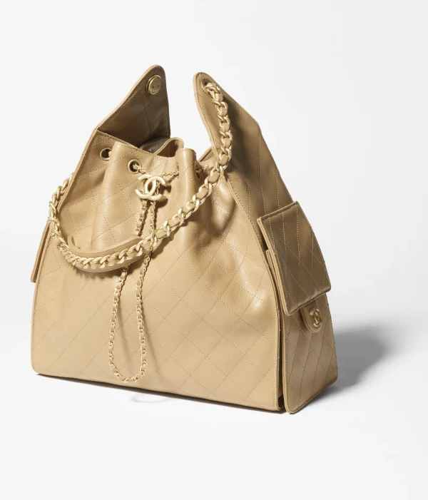 CHANEL 25 Medium Handbag   Particle embossed calf leather and gold metal dark beige - Image 3