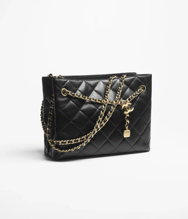 CHANEL Small shopping bag   Polish lambskin and golden metal black - Image 2