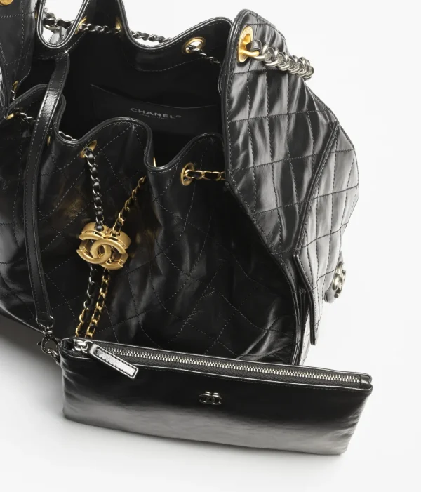 CHANEL 25 Medium Handbag   Shiny textured calf leather, gold and ruthenium metal black - Image 3