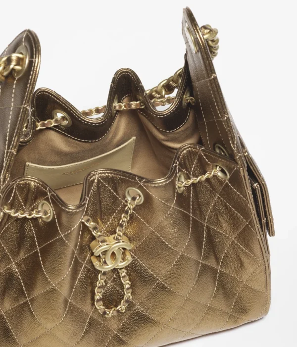 CHANEL 25 Small Handbag   Metallic textured particles embossed cowhide with golden metal Deep Gold - Image 3