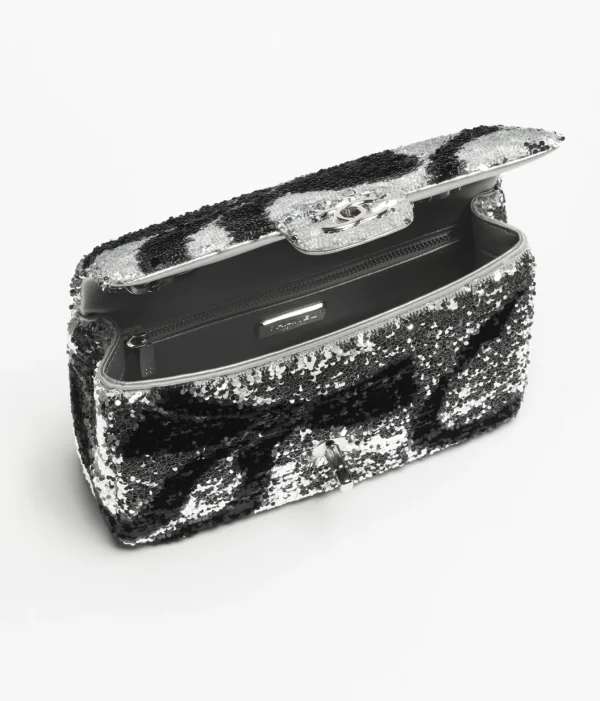 CHANEL Mouth cap bag glitter Silver and Black - Image 3