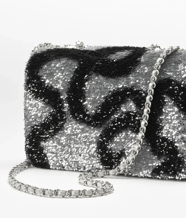 CHANEL Mouth cap bag glitter Silver and Black - Image 4
