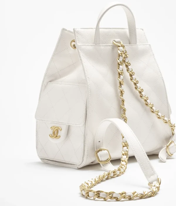 CHANEL 25 Medium Backpack   Particle embossed calf leather and gold metal white - Image 2