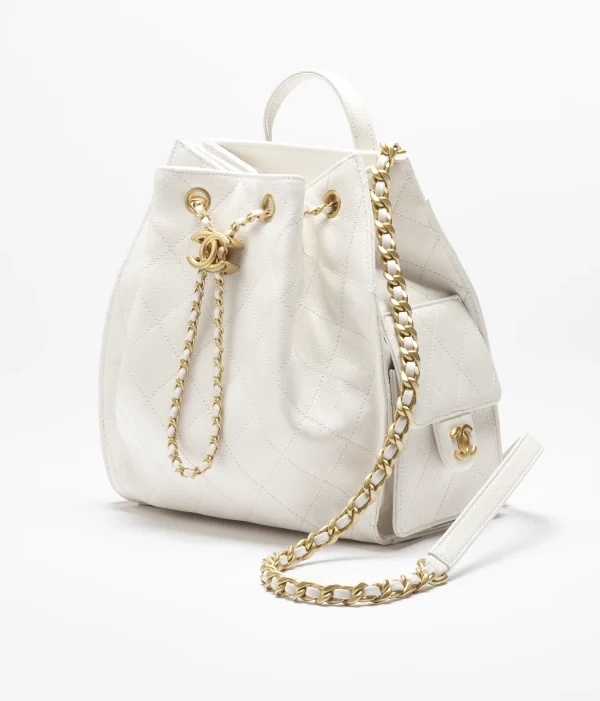 CHANEL 25 Medium Backpack   Particle embossed calf leather and gold metal white - Image 3
