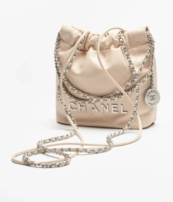 CHANEL 22 Mini Handbag   Shiny calf leather and silver metal beige - Image 2