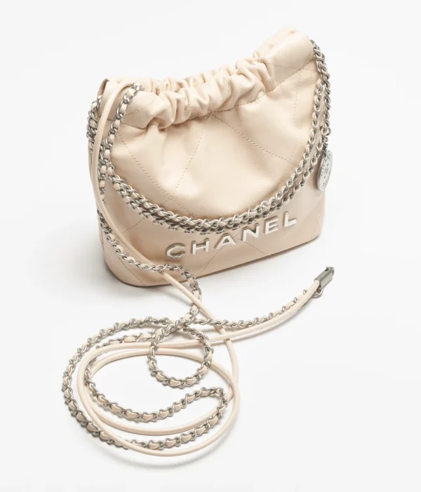 CHANEL 22 Mini Handbag   Shiny calf leather and silver metal beige - Image 3