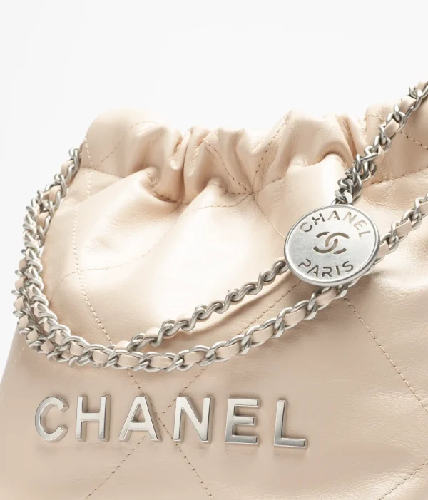 CHANEL 22 Mini Handbag   Shiny calf leather and silver metal beige - Image 4