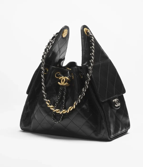 CHANEL25 Small Handbag Shiny textured calf leather, gold and ruthenium metal black - Image 3