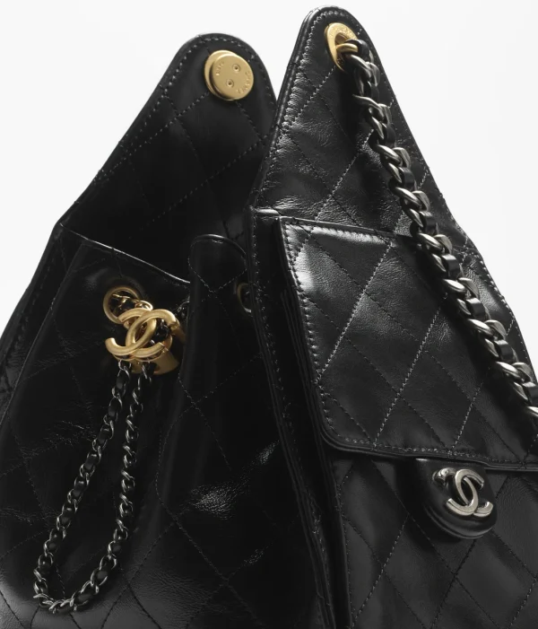 CHANEL25 Small Handbag Shiny textured calf leather, gold and ruthenium metal black - Image 4