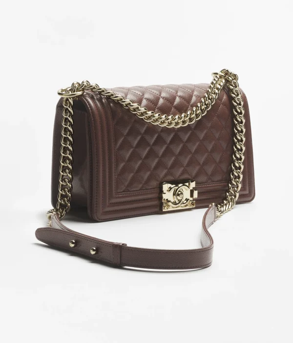 CHANEL BOY CHANEL Lid Pack with embossed glossy calf leather and gold metal in dark brown - Image 3