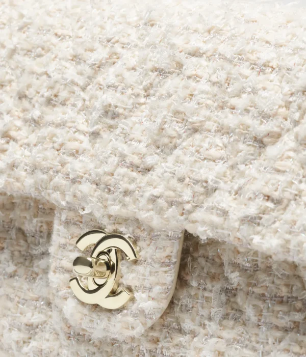 CHANEL Mini Classic Handbag Twill soft fabric and golden metal Beige and White - Image 2