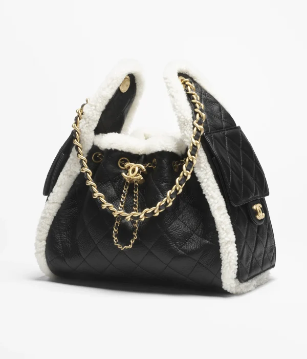 CHANEL 25 Small Handbag Double sided sheepskin with folded pattern and gold metal black and white - Image 4