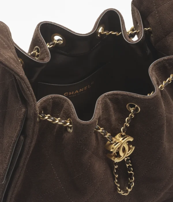 CHANEL 25 Small Handbag   Suede effect, cowhide and gold metal dark brown - Image 2