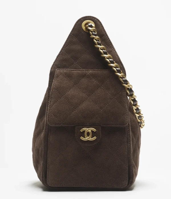 CHANEL 25 Small Handbag   Suede effect, cowhide and gold metal dark brown - Image 3