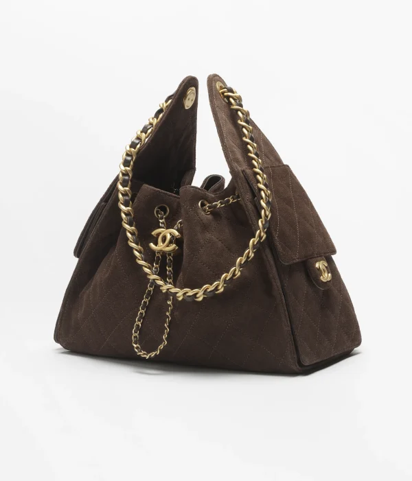 CHANEL 25 Small Handbag   Suede effect, cowhide and gold metal dark brown - Image 4