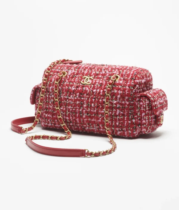 CHANEL Small bowling bag   Twill soft fabric and golden metal Red, Pink, and Black - Image 2