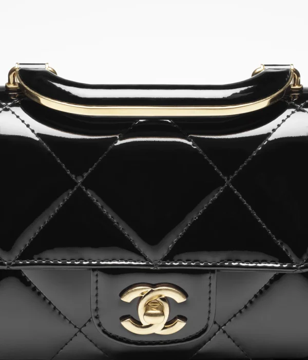 CHANEL Mini hood bag with handle   Metallic texture mirror effect calf leather and golden metal black - Image 2