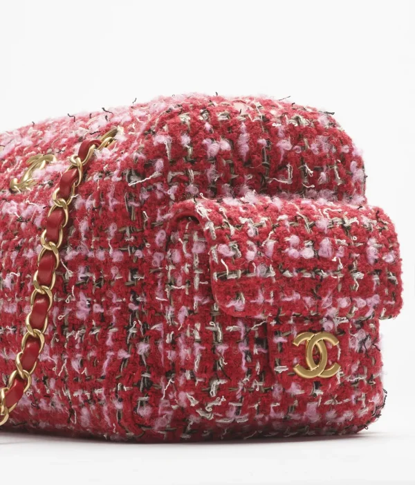 CHANEL Small bowling bag   Twill soft fabric and golden metal Red, Pink, and Black - Image 3