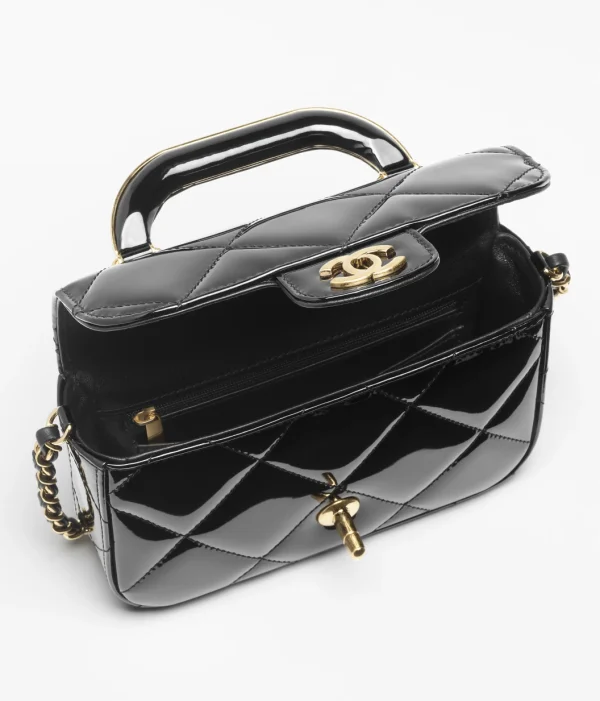CHANEL Mini hood bag with handle   Metallic texture mirror effect calf leather and golden metal black - Image 3