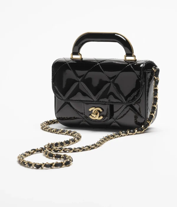 CHANEL Mini hood bag with handle   Metallic texture mirror effect calf leather and golden metal black - Image 4