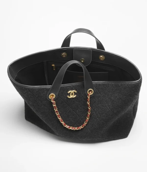 CHANEL MAXI shopping bag   Wool and Golden Metal dark gray - Image 2
