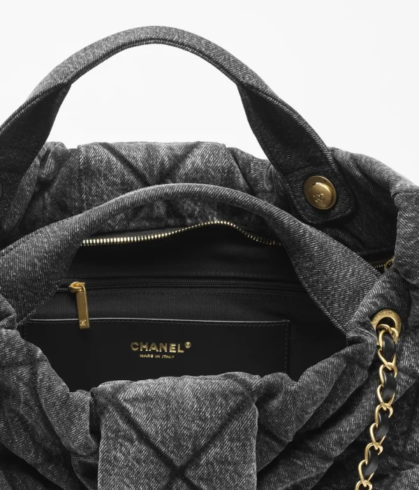 CHANEL Oversized bow handbag   Washed denim and golden metal black - Image 2