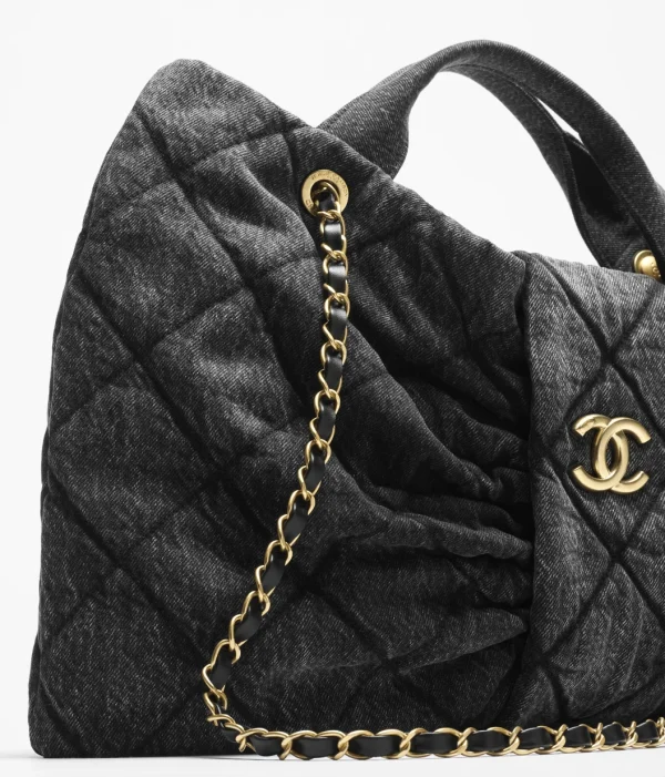 CHANEL Oversized bow handbag   Washed denim and golden metal black - Image 3