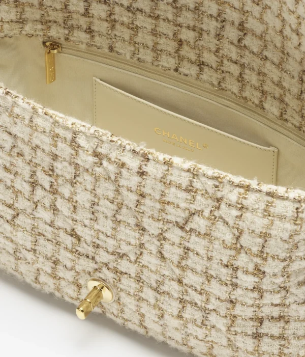 CHANEL Large cap bag   Twill soft fabric and golden metal Milk white, beige, and gold - Image 2