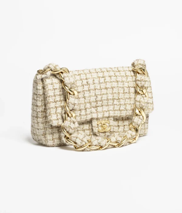CHANEL Large cap bag   Twill soft fabric and golden metal Milk white, beige, and gold - Image 3