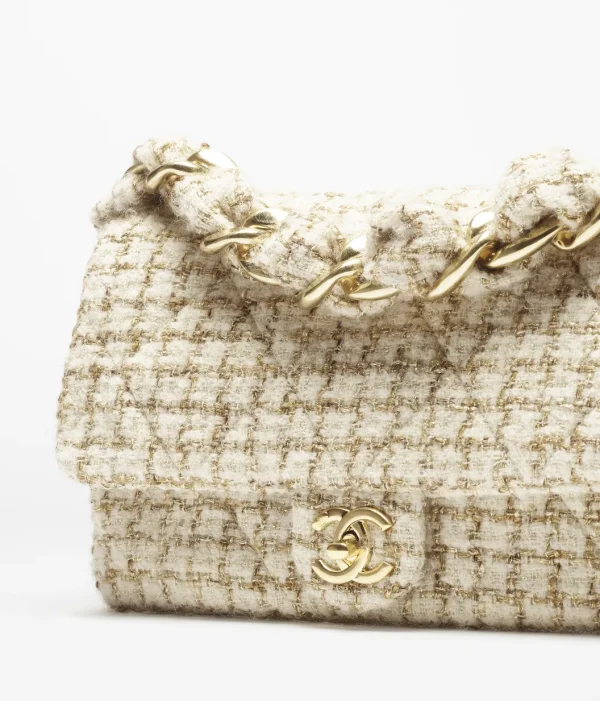 CHANEL Large cap bag   Twill soft fabric and golden metal Milk white, beige, and gold - Image 4