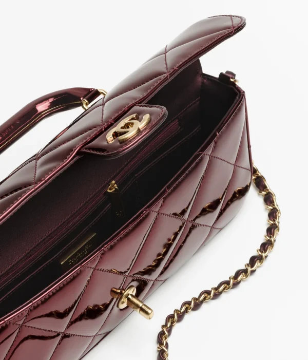 CHANEL Large cap bag with handle Metallic texture mirror effect calf leather wine red - Image 2