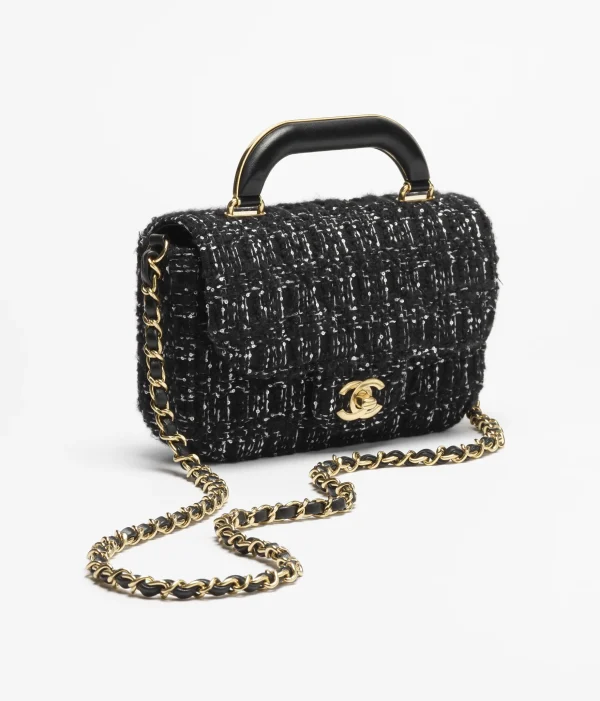 CHANEL Mini hood bag with handle   Kashmir twill tweed and gold metal Black and White - Image 2