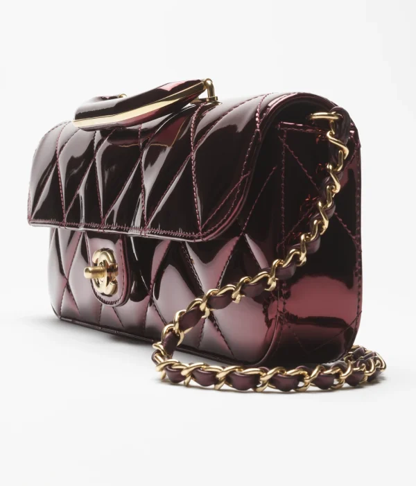 CHANEL Large cap bag with handle Metallic texture mirror effect calf leather wine red - Image 4