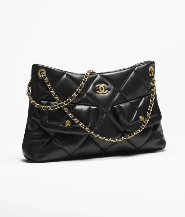CHANEL shopping bag   Polish lambskin and golden metal black - Image 4