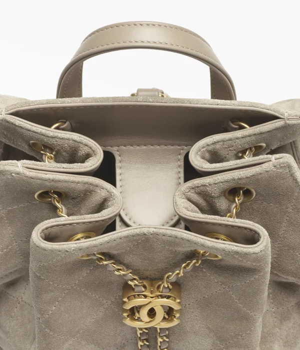 CHANEL 25 Medium Backpack   Suede effect, cowhide and gold metal dark gray - Image 4