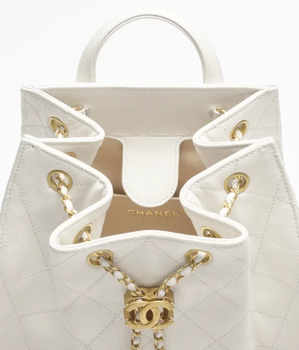 CHANEL 25 Medium Backpack   Particle embossed calf leather and gold metal white - Image 4
