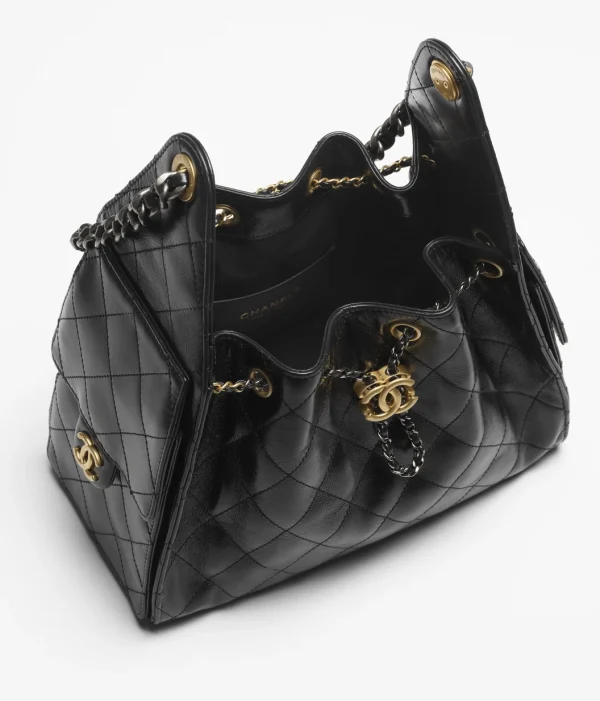 CHANEL25 Small Handbag Shiny textured calf leather, gold and ruthenium metal black - Image 5