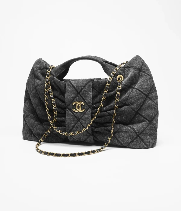CHANEL Oversized bow handbag   Washed denim and golden metal black - Image 4