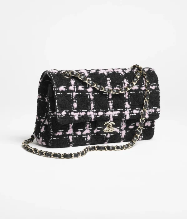 CHANEL Classic 11.12 handbag Wool twill soft woolen fabric with gold metal black, light pink, and white - Image 3