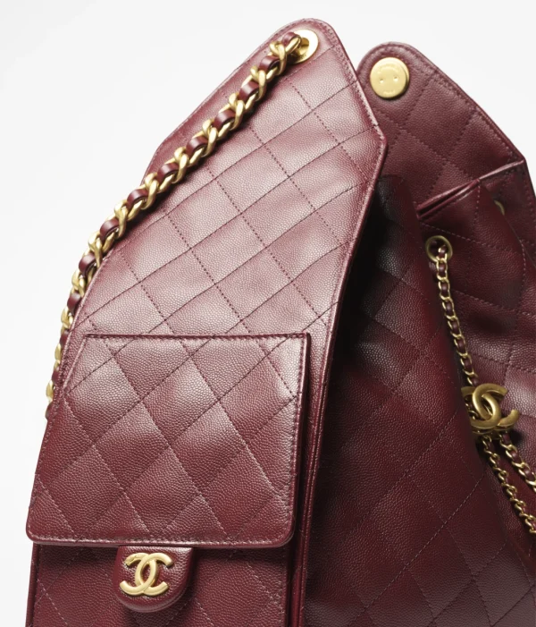 CHANEL 25 Large Handbag   Particle embossed calf leather and gold metal wine red - Image 3