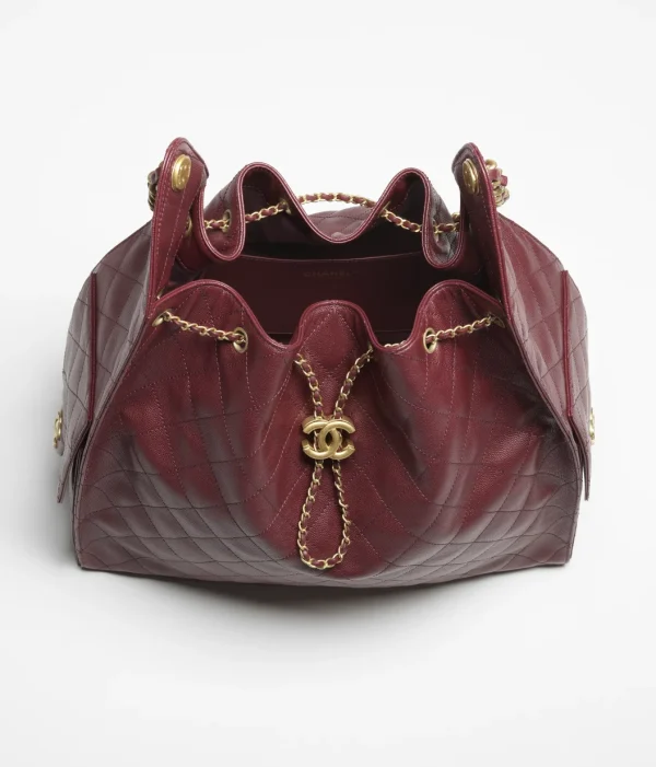 CHANEL 25 Large Handbag   Particle embossed calf leather and gold metal wine red - Image 4