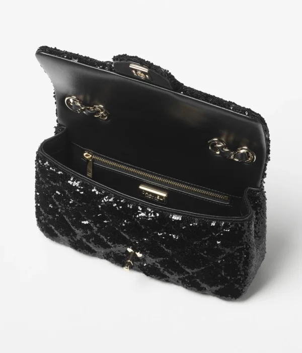 CHANEL evening bag   Quilted sequins and golden metal black - Image 2