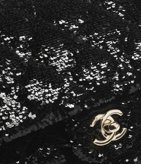 CHANEL evening bag   Quilted sequins and golden metal black - Image 3