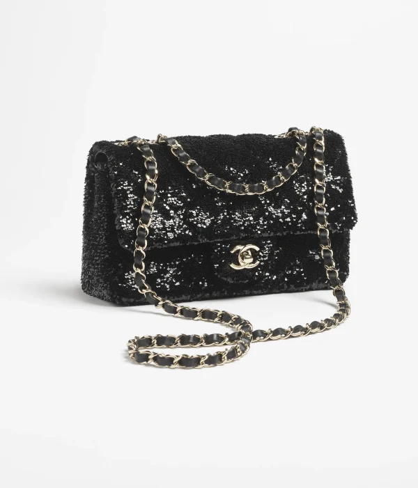 CHANEL evening bag   Quilted sequins and golden metal black - Image 4