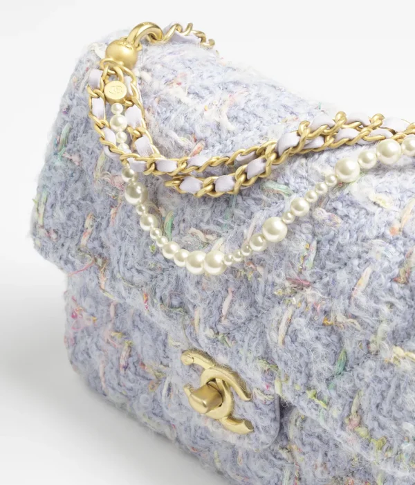CHANEL Mini cap bag   Wool twill soft woolen fabric, artificial pearls, and golden metal Light purple and multi-color - Image 3