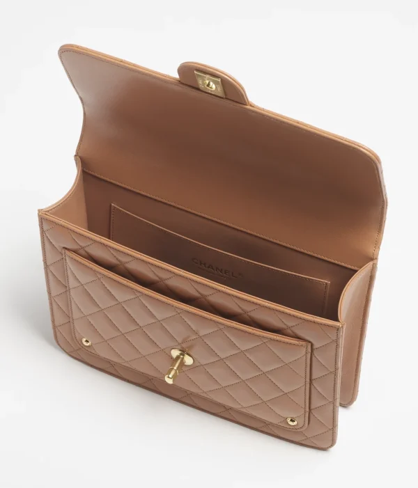 CHANEL backpack   Polish lambskin and golden metal camel - Image 2