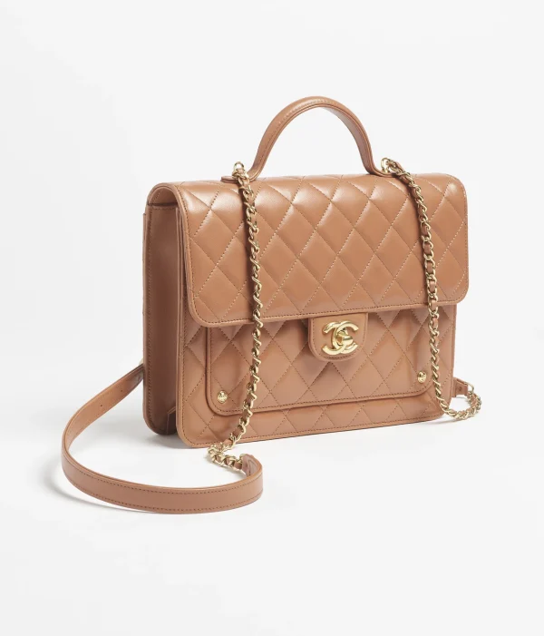 CHANEL backpack   Polish lambskin and golden metal camel - Image 3